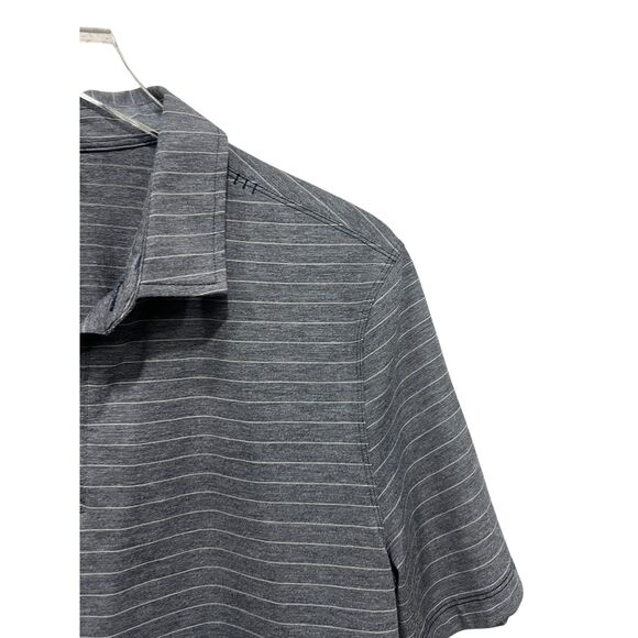 Lululemon Polo Shirt Men's Size L Evolution Short Sleeve Gray Striped - Picture 3 of 7